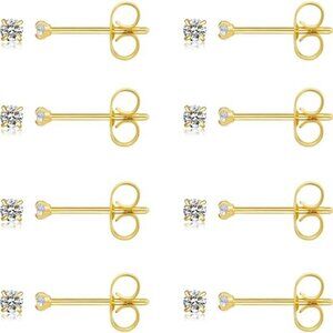8 ,2 mm Small Stud Earrings for Women Diamond-Like Shine Cubic Zirconia